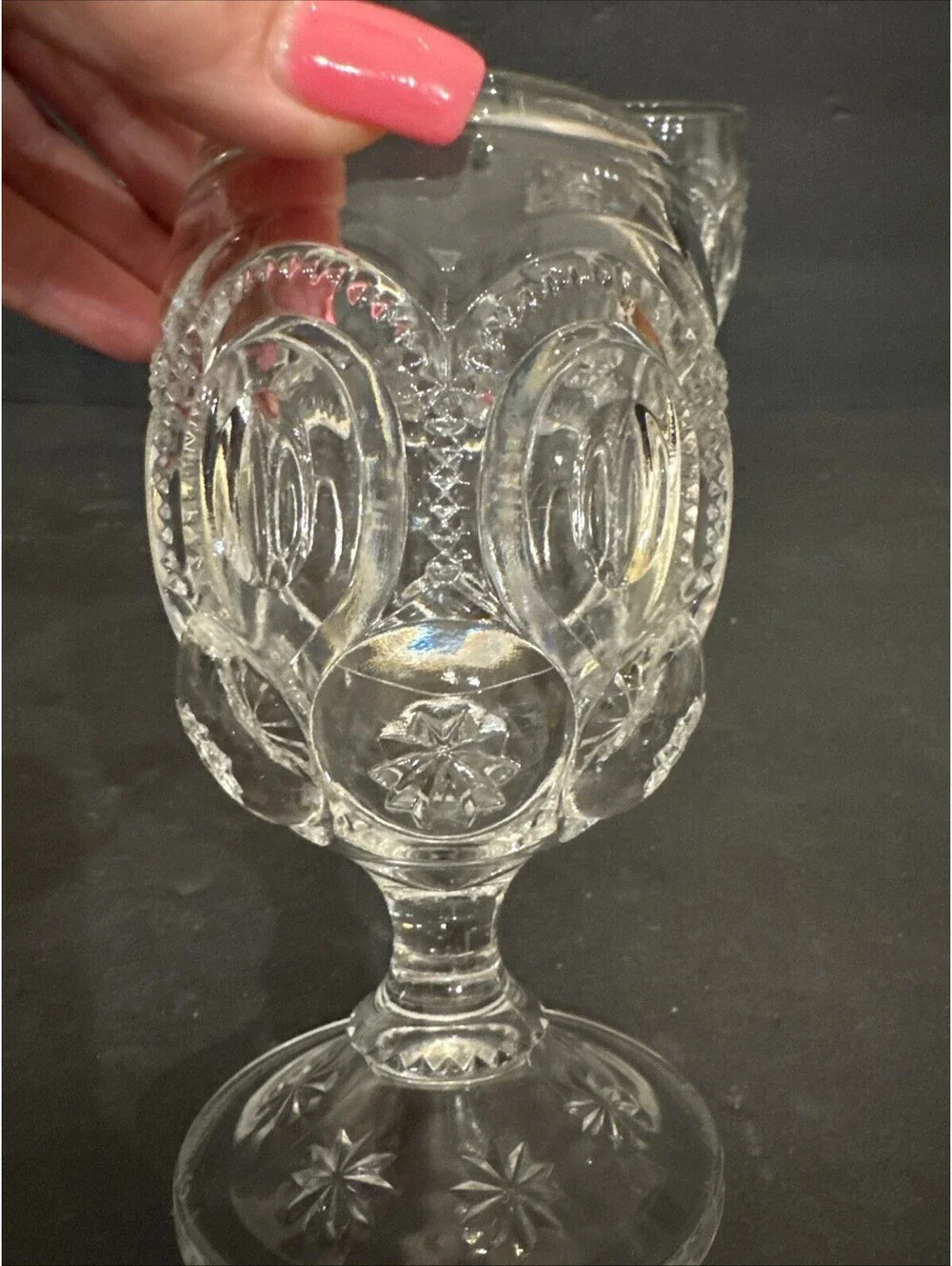 Vintage LE Smith (3) Moon & Stars Clear Glass Water Goblets 5.75” H By 3.25” W